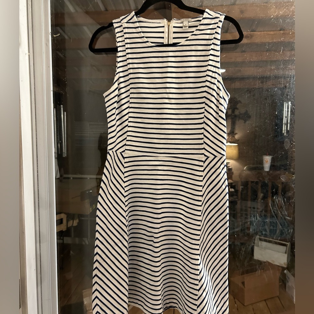 J Crew navy and white striped dress